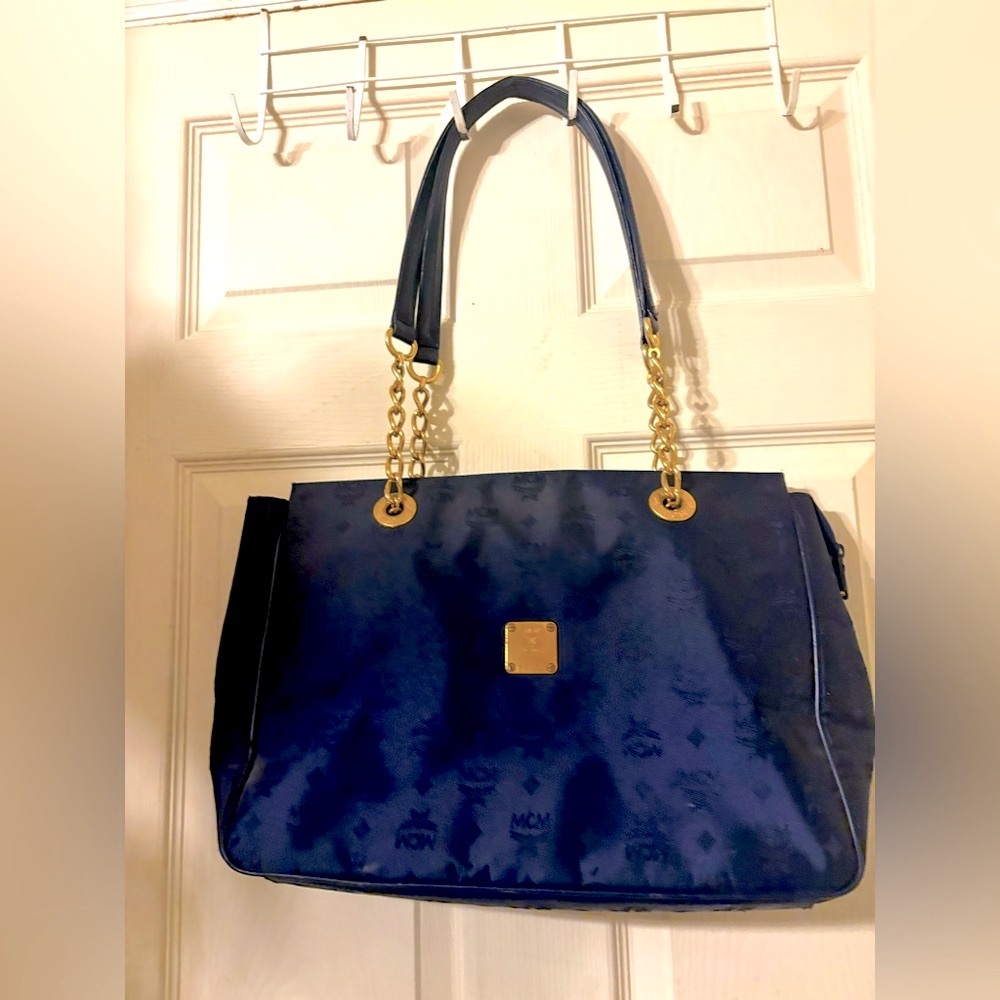 MCM Blue and Gold tote/laptop Bag with Elegant Design